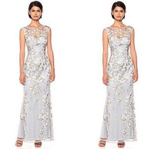 BHLDN x Adrianna Papell Mettalic Embroidered Flower Dress